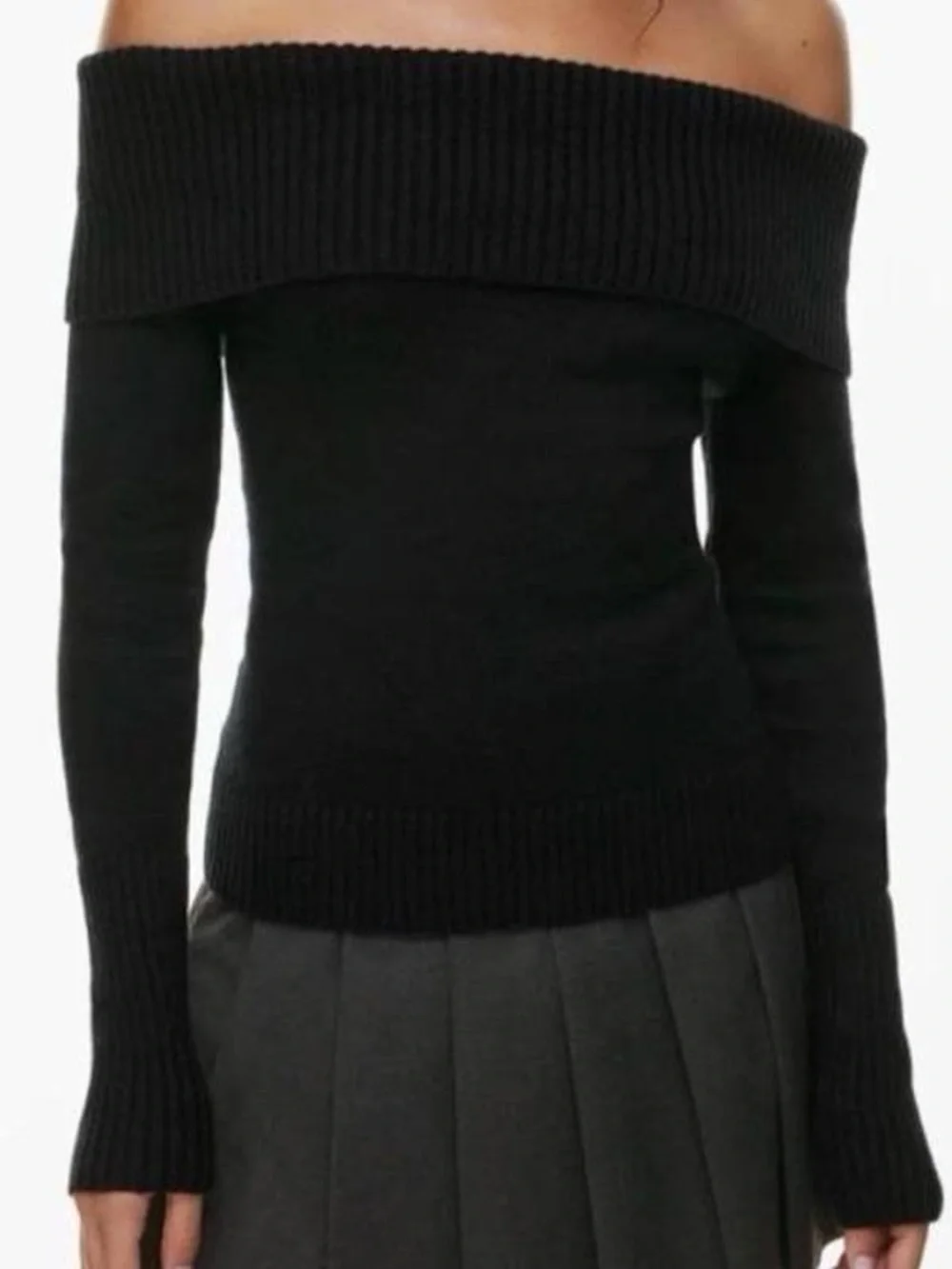 Michael Kors, Y2k black cotton fold over ribbed sweater top long sleeve S